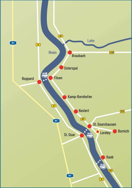 Landkarte der Loreley-Region