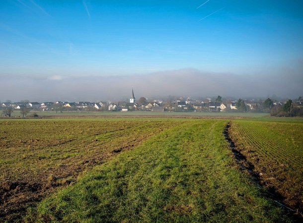 Der Ort Bornich im Nebel