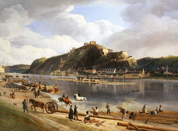 Gemälde von Johann Adolf Lasinsky, 1828, das die Flößerei abbildet
