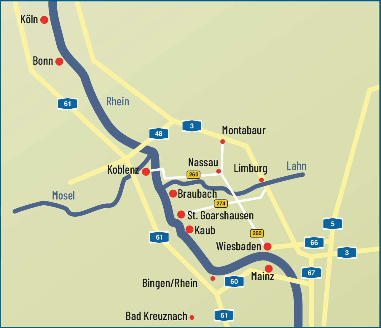 Landkarte der Loreley-Region